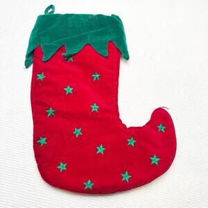 Velvet Christmas Stocking - Jester Elf Boot- bells removed